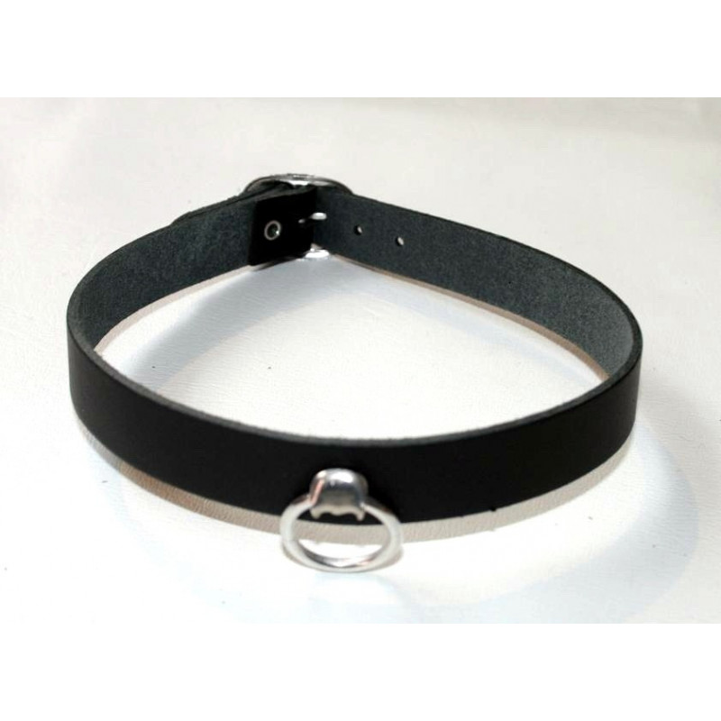 Lederhalsband mit Spitznieten 1 reihig mit Ring