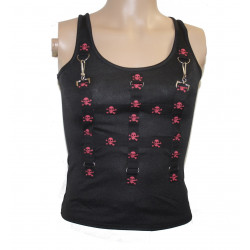 Top mit Riemen & Karabiner Skulls Gothic Bondageshirt