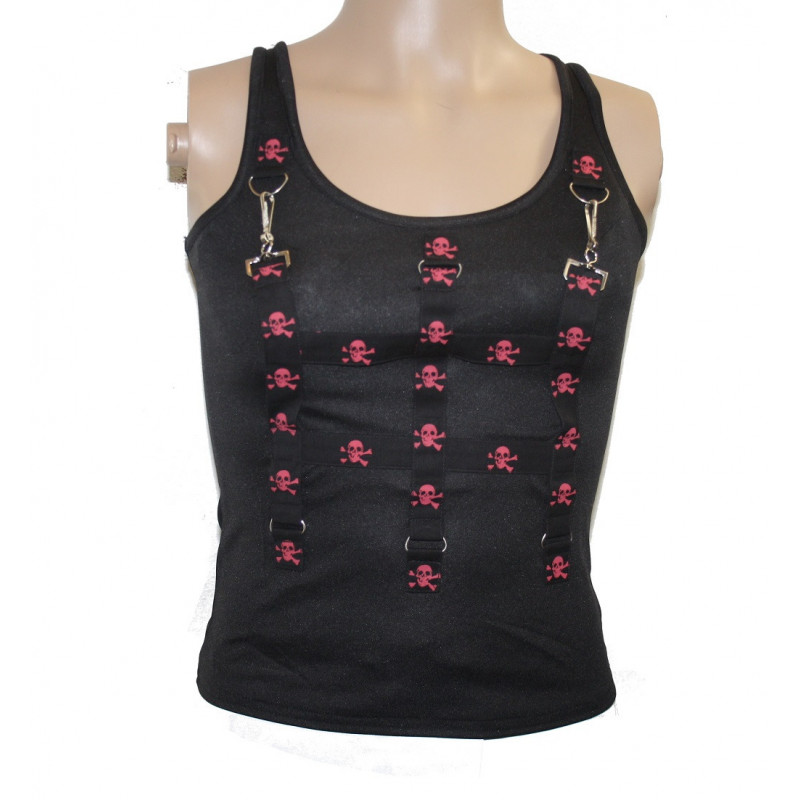 Top mit Riemen & Karabiner Skulls Gothic Bondageshirt