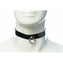 Lederhalsband Schwarz Lack 1 reihig schmal mit Ring