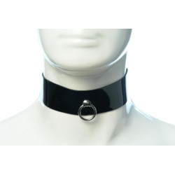 Lederhalsband Schwarz Lack 1 reihig schmal mit Ring