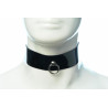 Lederhalsband Schwarz Lack 1 reihig schmal mit Ring